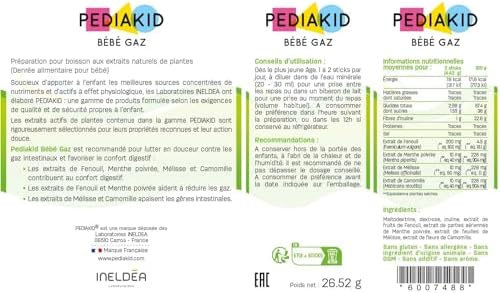 PEDIAKID Bébé Gaz Aux Extraits de Plantes & Fibres pour Aide à Réduire les Gaz et Améliorer le Confort Digestif dès la N