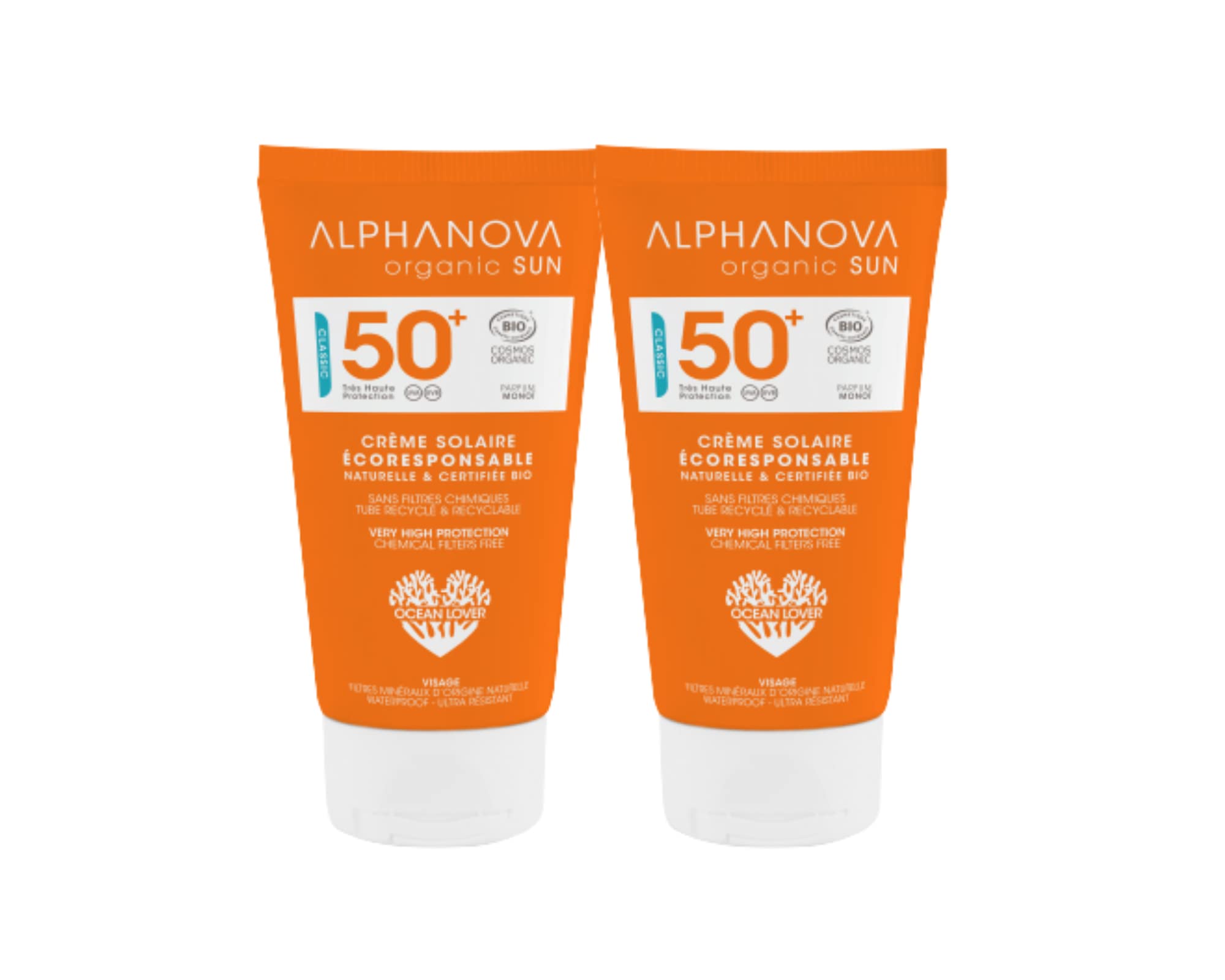 Alphanova Sun Crème Solaire SPF50+ Adulte Très Haute Protection 50g Lot de 2