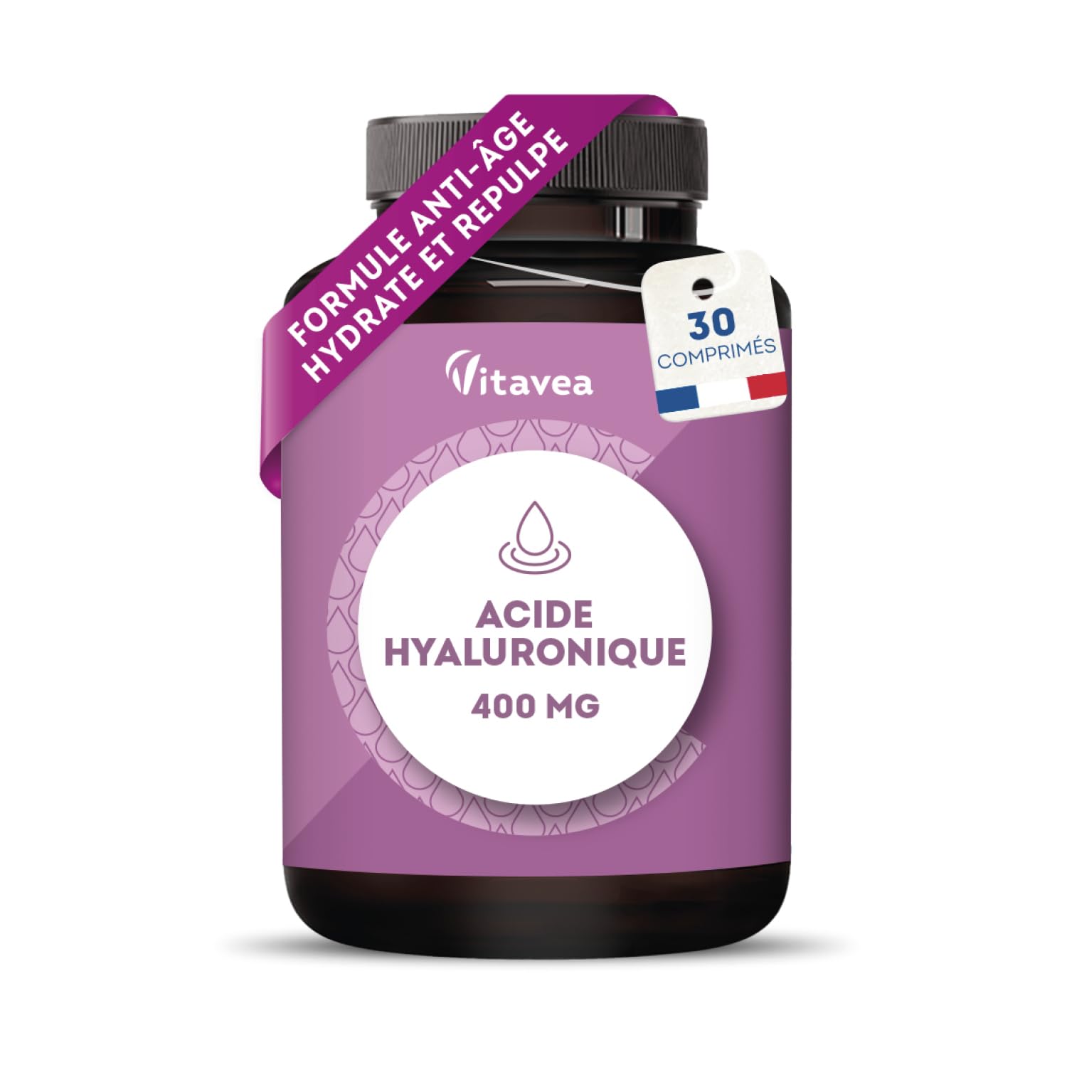 Acide Hyaluronique Pur Vegan - Anti-Âge & Hydration 400 mg - Haute Absorption 30 Comprimés - Fabriqué en France - Vitave